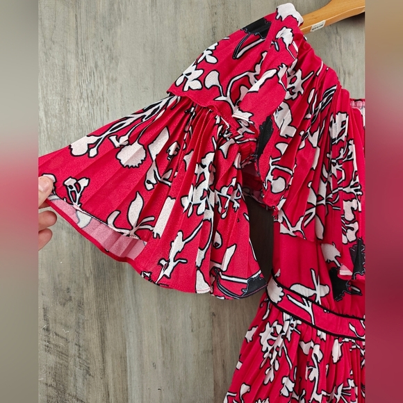 Self-Portrait Off Shoulder Pleated Floral Mini Dress Size 4 - Picture 9 of 13